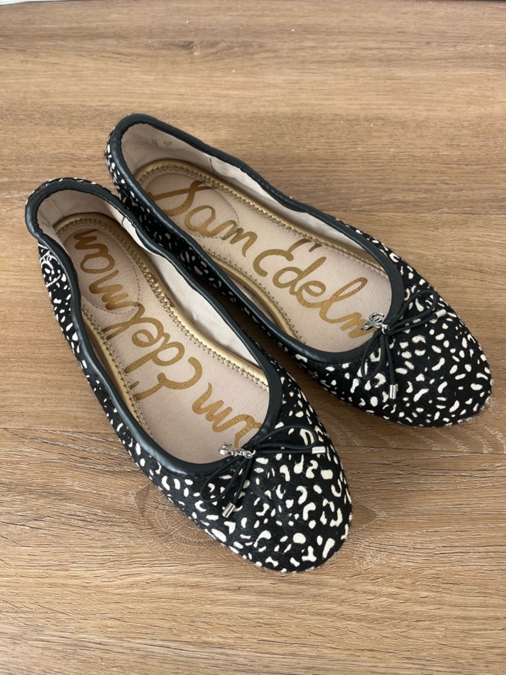 Sam Edelman Felicia Ballet Flats Black White Animal Print Calf Hair Leather, 7 - Picture 2 of 7